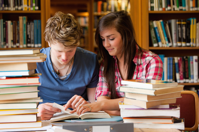 students in library